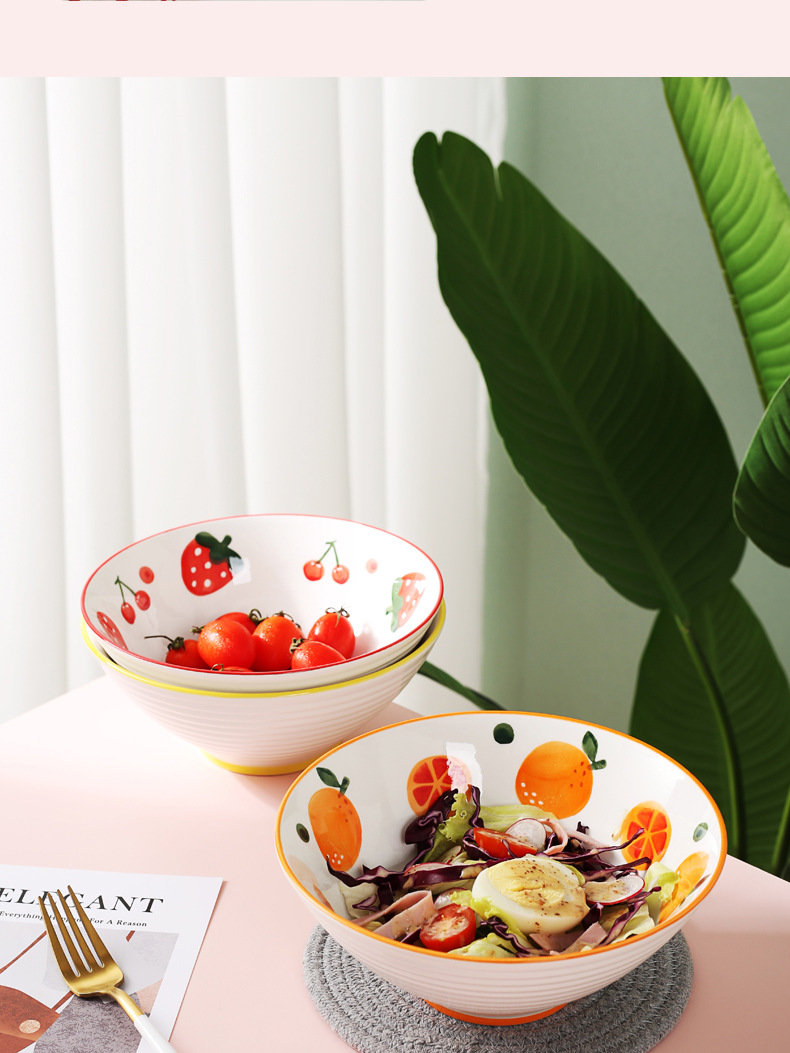 ins创意日式陶瓷沙拉碗家用大号网红泡面碗喇叭碗斗笠碗手绘餐具详情13
