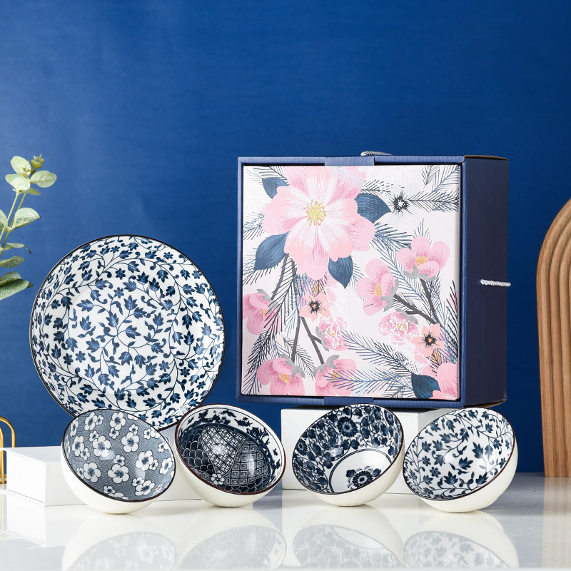 Ins-style Flower Gift Series Ceramic bowl, Plate and plate set, Creative ceramic tableware set, opening event gift bowl set pic 4