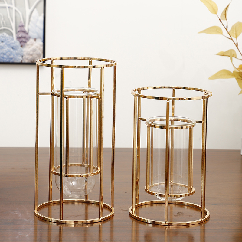 Light luxury style vase ornaments, living room dry flowers, hydroponic decorative flowers, entrance hall dining table, ironwork, glass transparent vases pic 1
