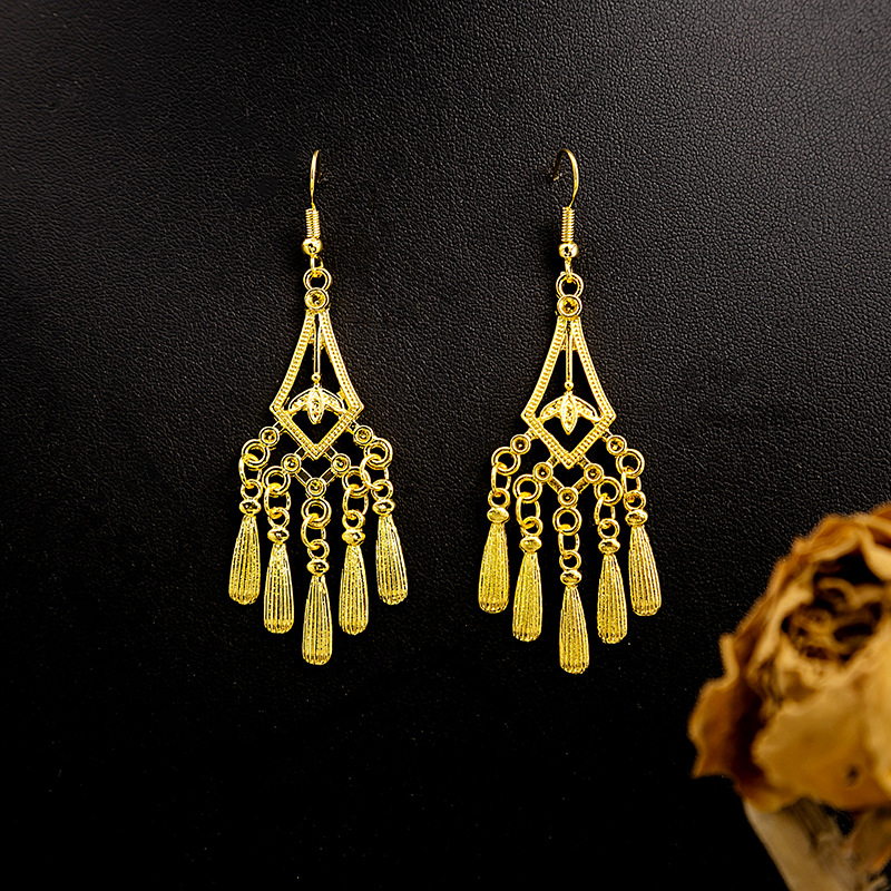 Ethnic-style peacock earrings, golden bell tassel earrings, Bohemian leaf pendants, scenic area earrings wholesale pic 10