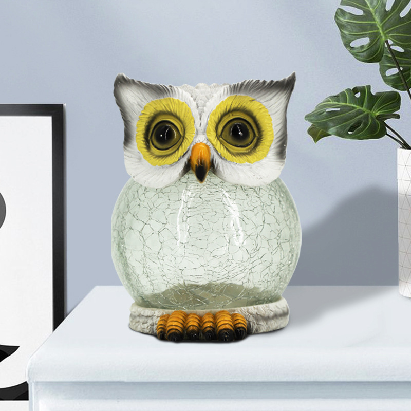 Outdoor solar garden decorative lights, simulated resin owl animal lights, ice crack indoor landscape lights pic 2