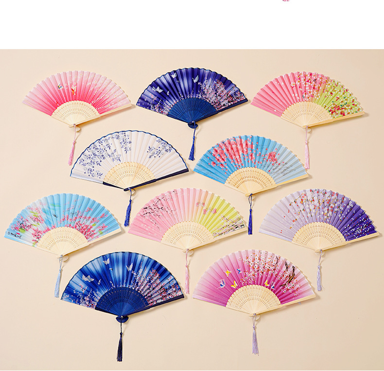 扇子折扇中国风古风流苏夏日女式舞蹈旗袍汉服折叠随身流苏小竹扇详情10