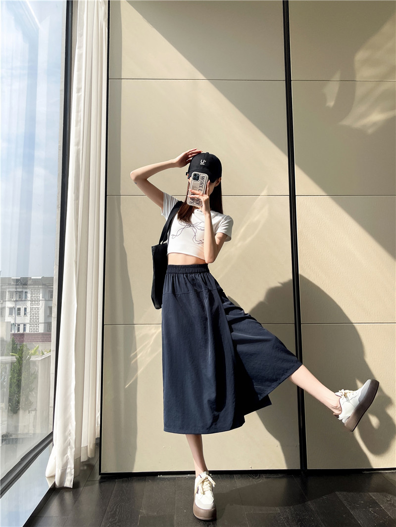 藏青工装裙裤女夏季2024新款山本裤裙半身裙七分阔腿裤子 pic 7