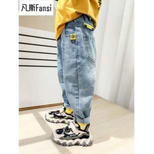 童装男童牛仔裤春秋款2022儿童一体绒裤子中大童秋冬加绒宽松韩版详情13