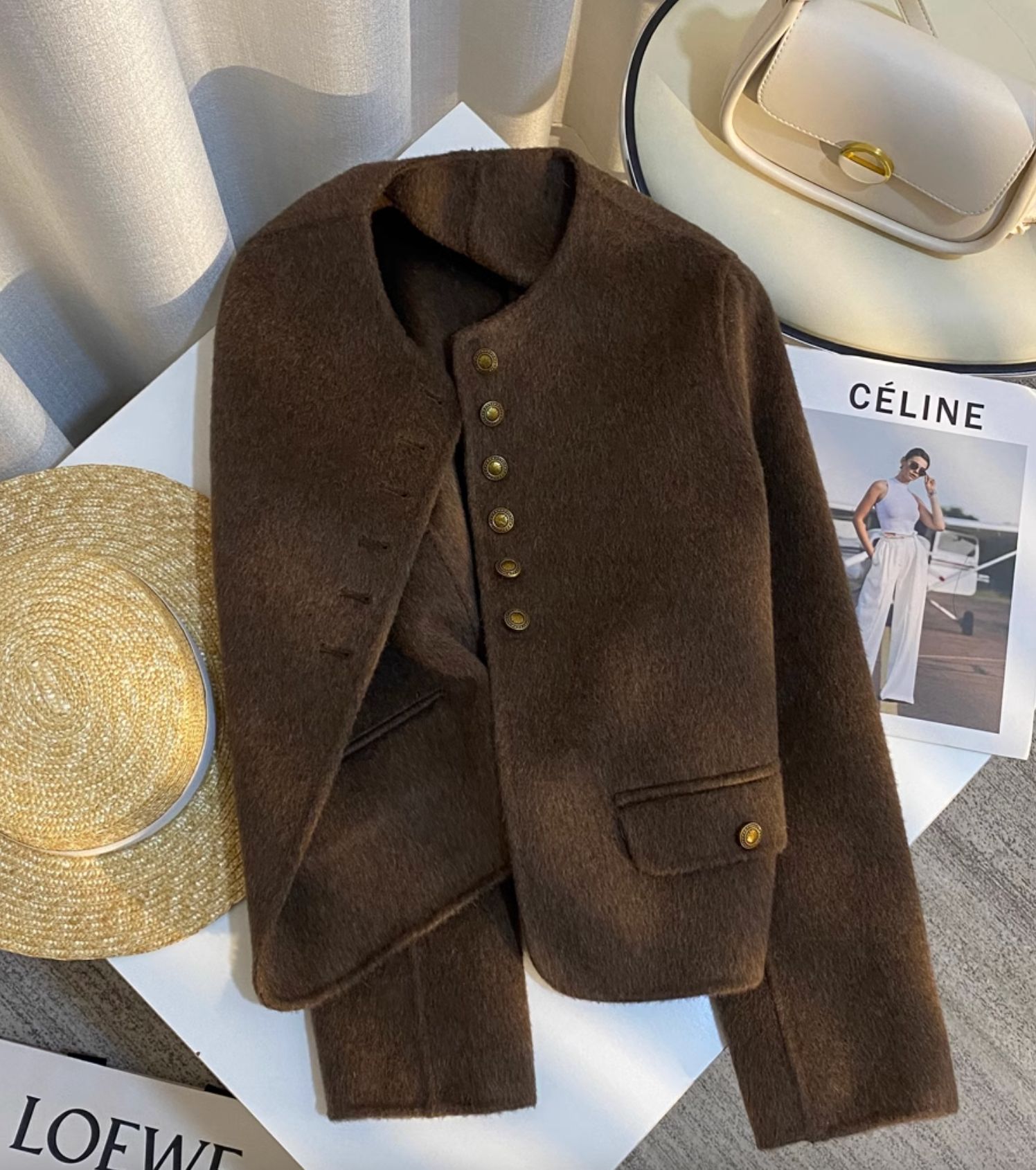 春秋新款咖啡色羊绒双面呢女士大衣2024潮流时尚百搭短外套女详情8