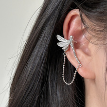 Long ear-clip-style earrings without ear piercings, simple and elegant for women, a niche European and American twisted long tassel ear-hanging bone clip pic 11