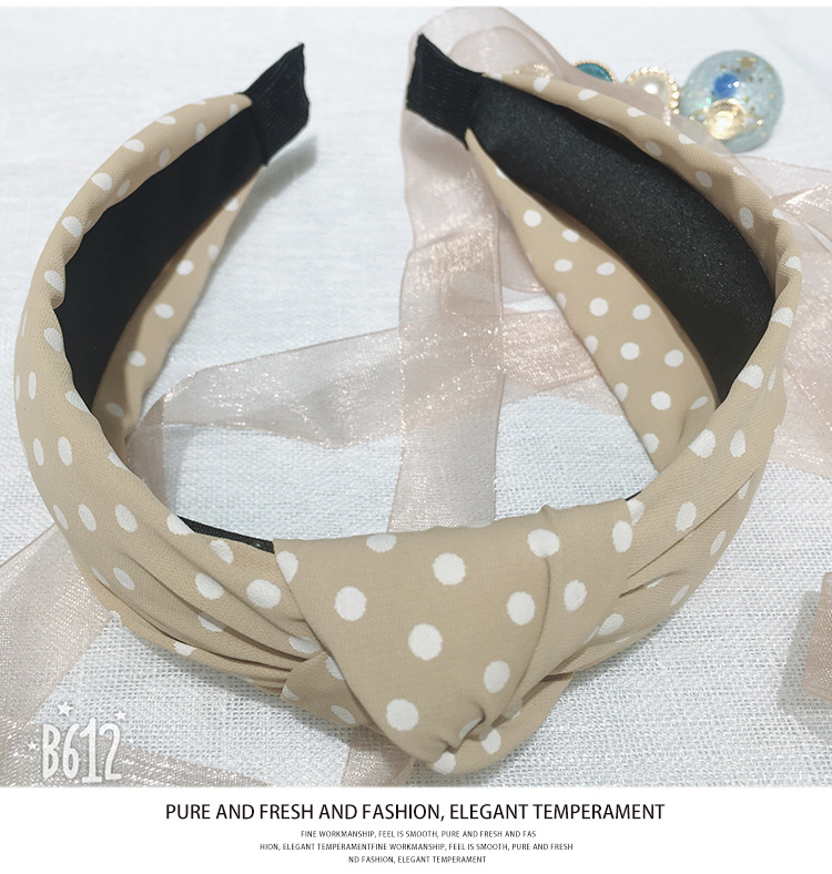 Factory cross-border direct supply of knotted small polka dot hair bands, fashionable and simple headwear, Korean-style girl wide-edge headbands and hair bands pic 10