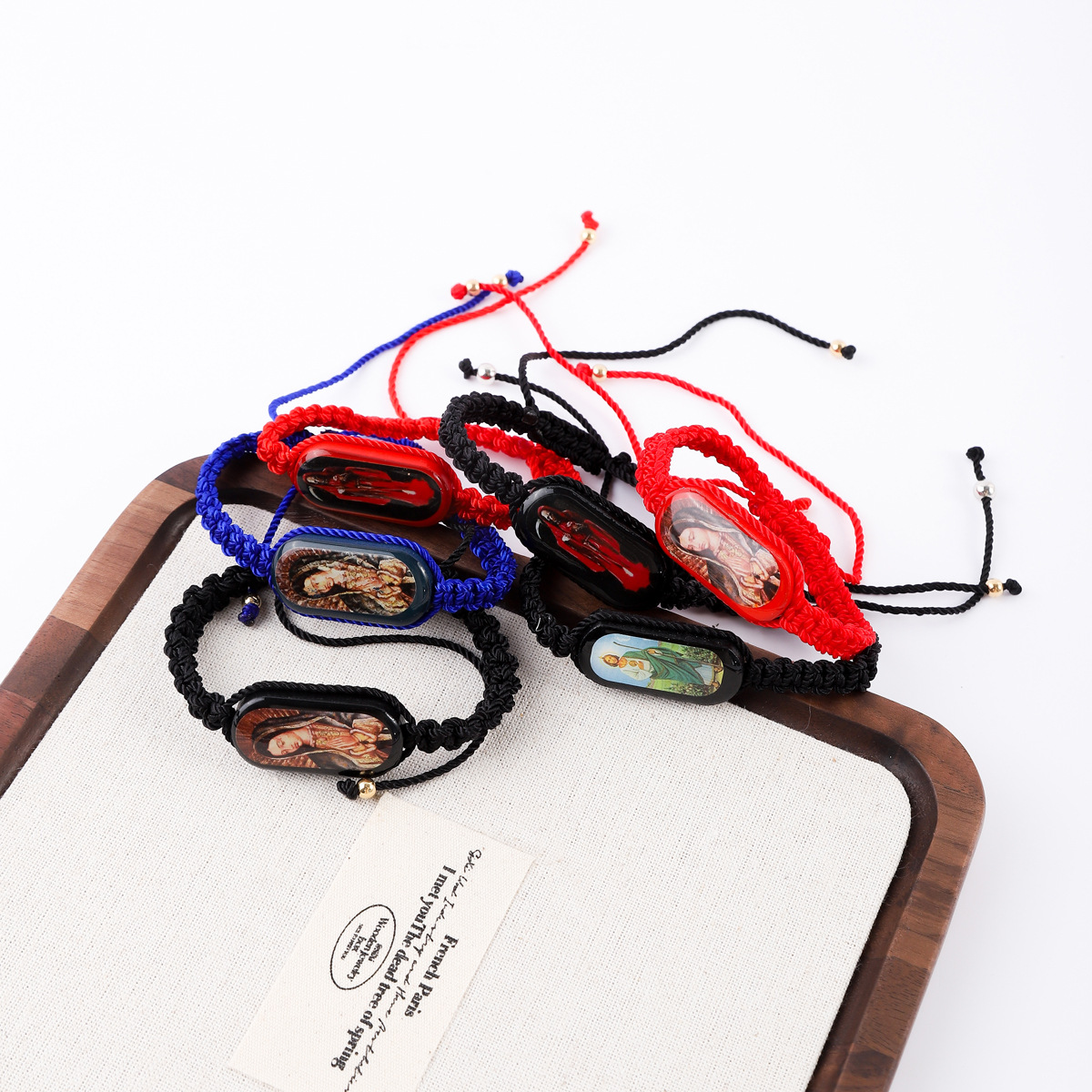 Amazon cross-border best-selling oval-shaped wooden oil-dripping Virgin Mary woven bracelet pic 3