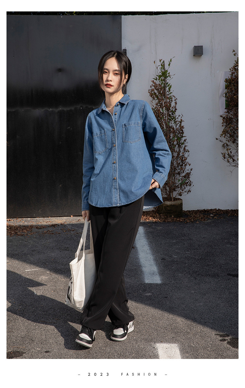 长袖牛仔衬衣女2023年新款时尚高级感叠穿宽松上衣衬衫外套潮女详情10