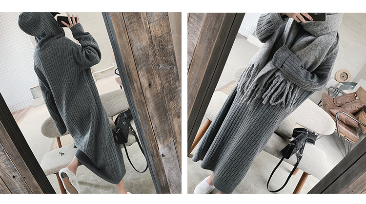 卫衣裙女秋冬连帽加厚长款毛衣裙过膝大衣内搭打底针织连衣裙宽松详情15