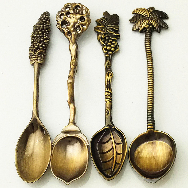 Dessert spoons, spoons, creative tableware wholesale gifts, 4 sets of fruit, mulberry and grape spoons, retro coffee spoons, ice cream spoons, ice cream spoons, gold-plated and copper-plated spoons, tableware, kitchenware pic 7
