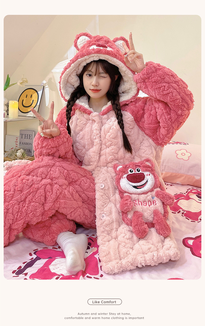 睡衣女士冬季三层加厚超厚夹棉珊瑚绒加绒法兰绒家居服秋冬款冬天详情10