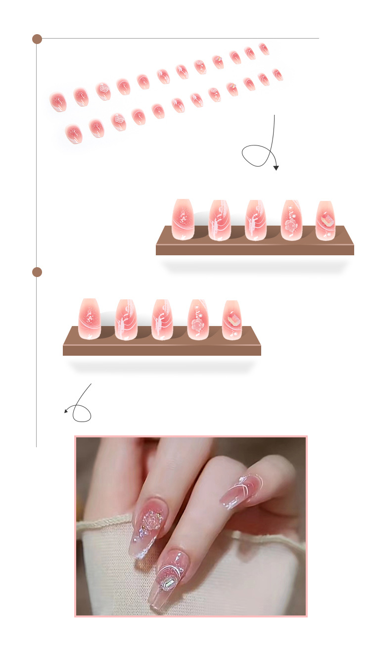 Three-dimensional relief camellia pearl aurora square diamond nail art pieces, wearable nail products wholesale, Long Island iced tea short ballet pic 5