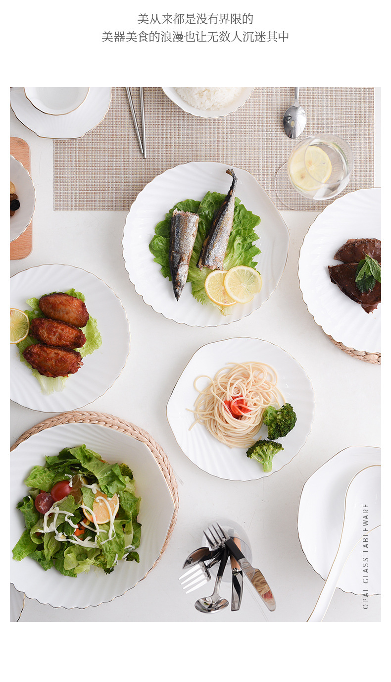 【 White Jade Glass Porcelain Pure White Shell Series 】 Tempered glass Creative bowls, plates and tableware for home use, deep plates for dishes and coffee pic 10