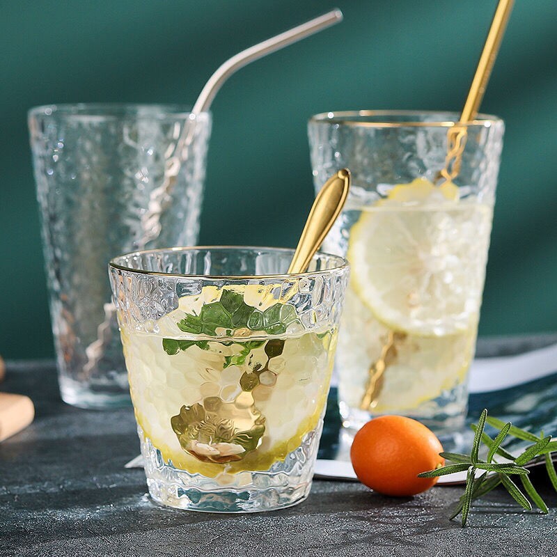 Japanese-style internet-famous hammered gold-edge glass cups, household drinking cups, women's Instagram-style juice cups, coffee cups, milk tea cups pic 10