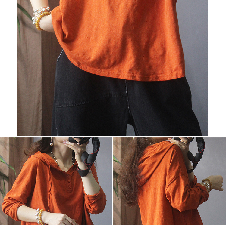 Nueva camiseta de manga larga con capucha mujer 2022 retro holgado commuter button legging pic 27