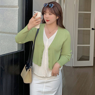 大码女装绣爱心甜美上衣外套2023春新款胖mm长袖针织开衫女21395详情17