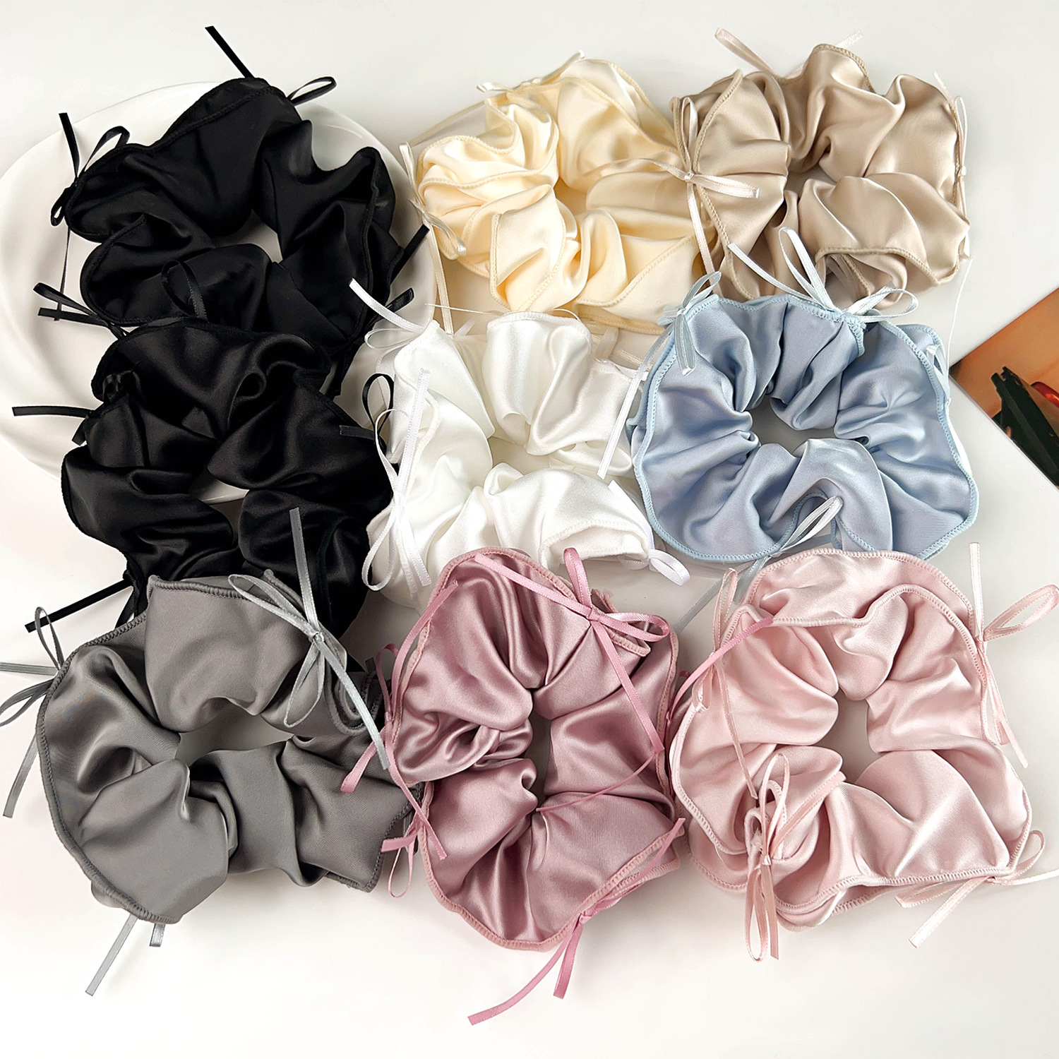 甜美芭蕾风丝带蝴蝶结大肠发圈少女扎发气质缎面发绳大号头绳发饰详情3