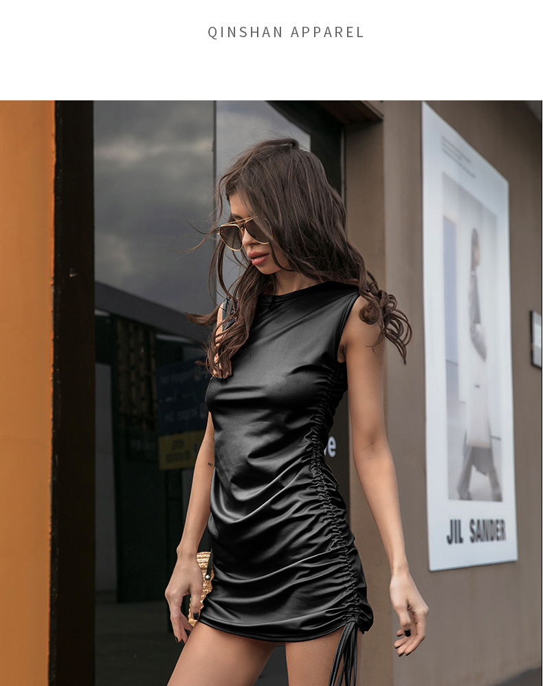 外贸欧美女装爆款紧身皮裙包臀性感辣妹抽绳欧美裙子连衣裙皮女秋详情10