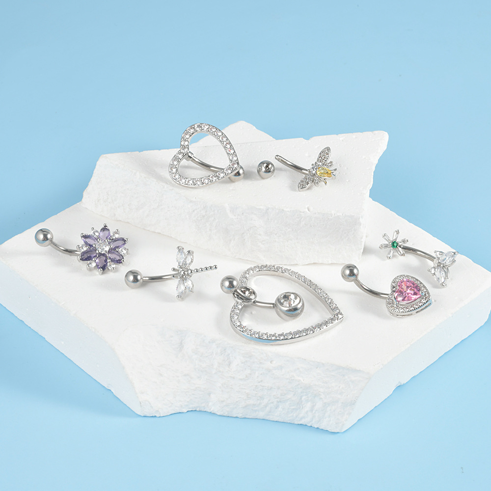 跨境潮流心形锆石穿刺饰品蝴蝶蛇形肚脐环十字架吊坠肚脐钉详情16