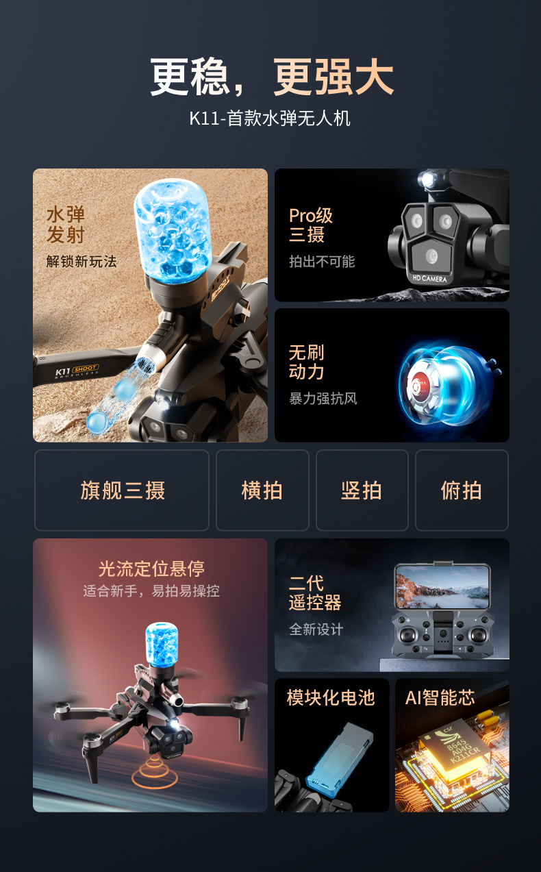 K11 MAX 跨境新品发射水弹无人机无刷高清航拍四轴飞行器遥控飞机详情2