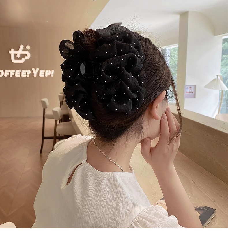 双面网纱云朵泡泡抓夹女气质蝴蝶结发夹女高级感后脑勺鲨鱼夹头饰详情5