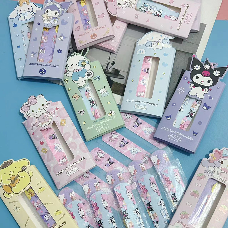Sanrio Kuromi Band-aid box set: 5 pieces of waterproof and breathable band-aids for students and children, wound patches, and hemostatic patches pic 1