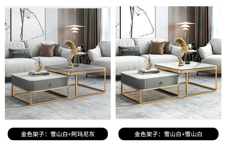 Light luxury and simple glass bright coffee table, square-sized combination, extendable coffee table, Italian-style small apartment rock plate tea table pic 17