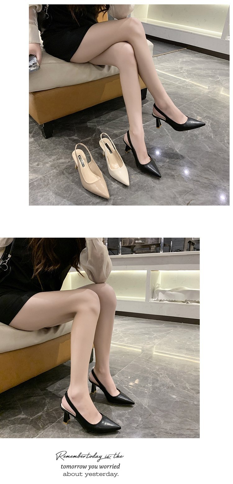 2023春夏季新款尖头高跟鞋女细跟包头凉鞋后空浅口单鞋女详情62