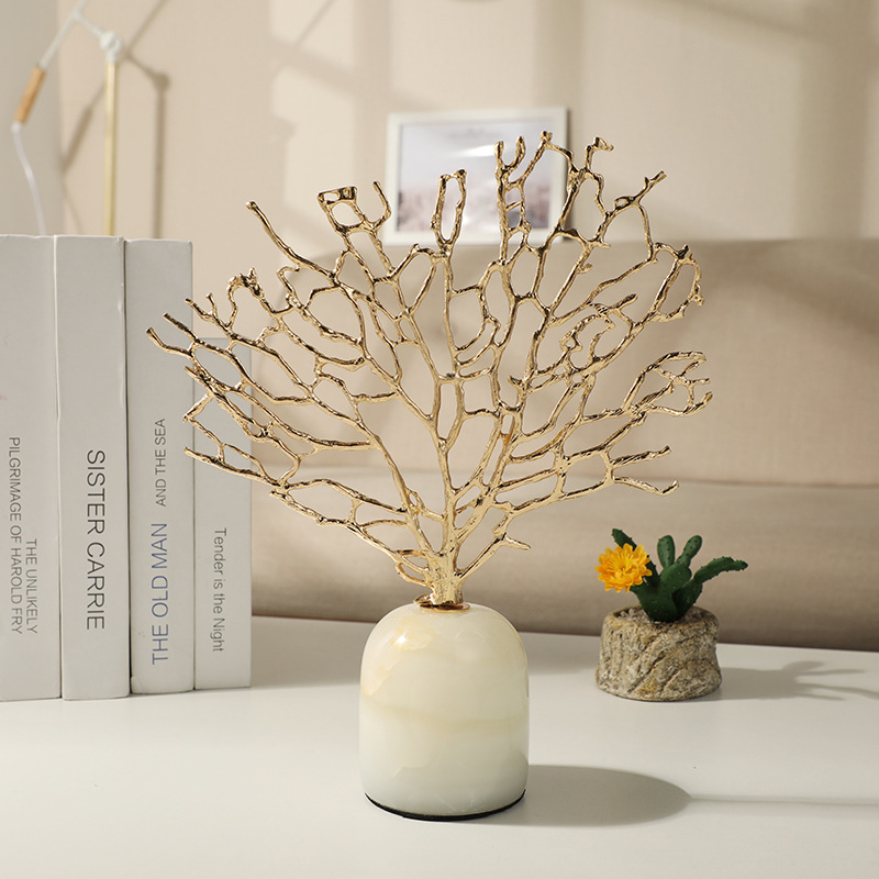 Wholesale of European-style creative metal decorative items, coral tree marble ornaments, home soft furnishings and light luxury decorative decorations pic 12