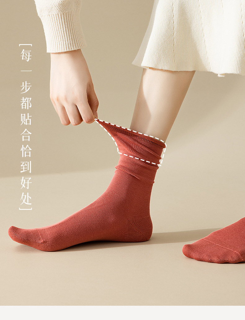 堆堆袜女士纯棉夏季薄款无骨抗菌卷边中筒新疆棉全棉春秋长袜批发详情13