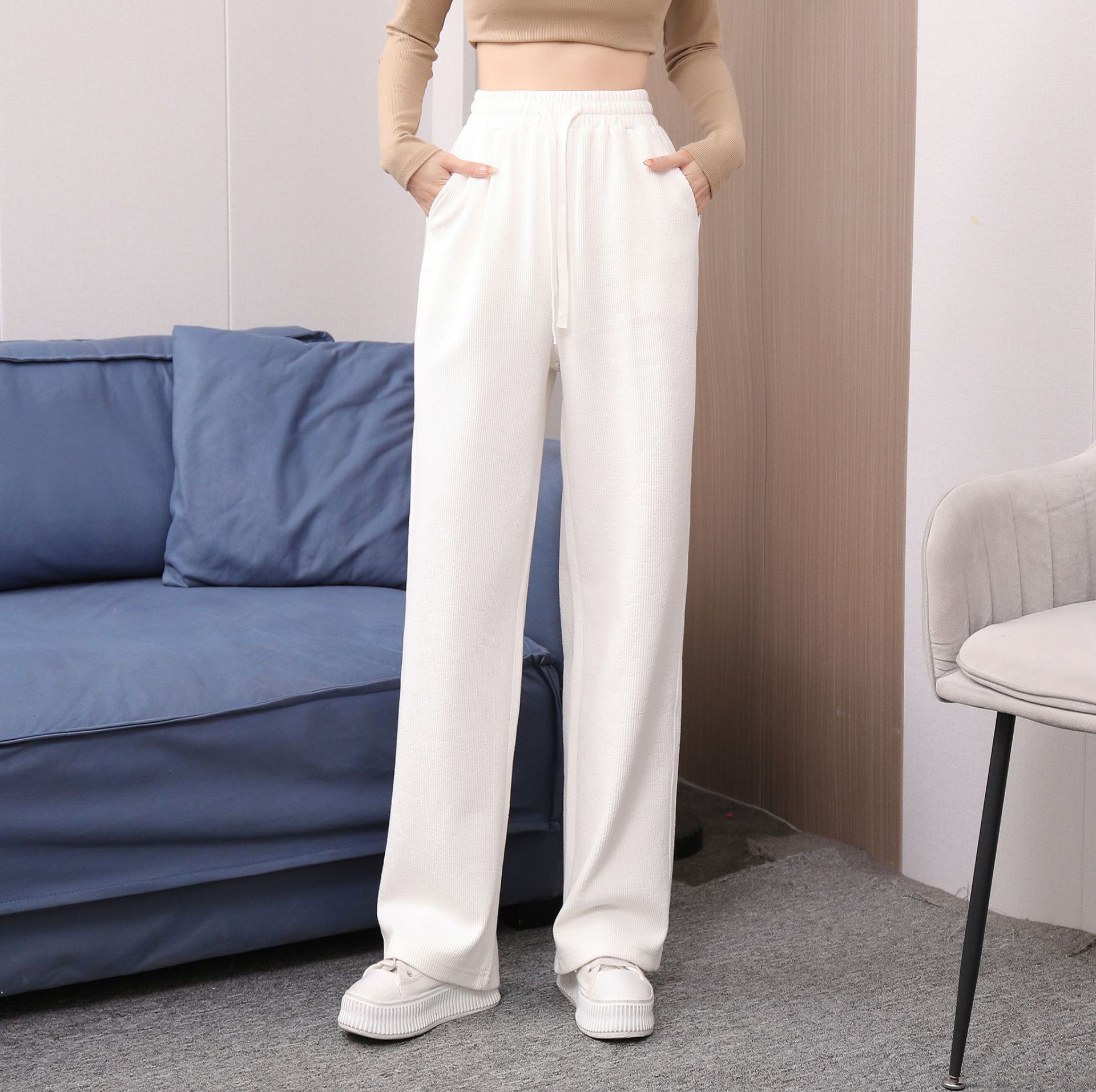 Early spring pure cotton fashionable casual set for women, loose, sporty and slimming straight-leg high-waisted wide-leg pants, zipper hooded jacket pic 31