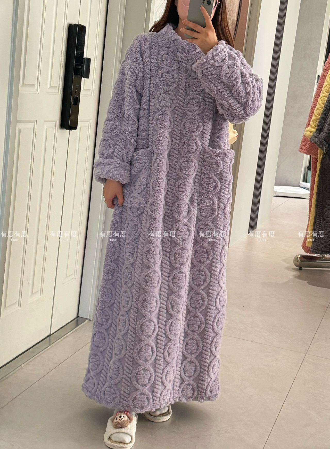 珊瑚绒睡裙女冬季加绒加厚大被子睡袍中长款睡衣法兰绒家居服韩版详情12