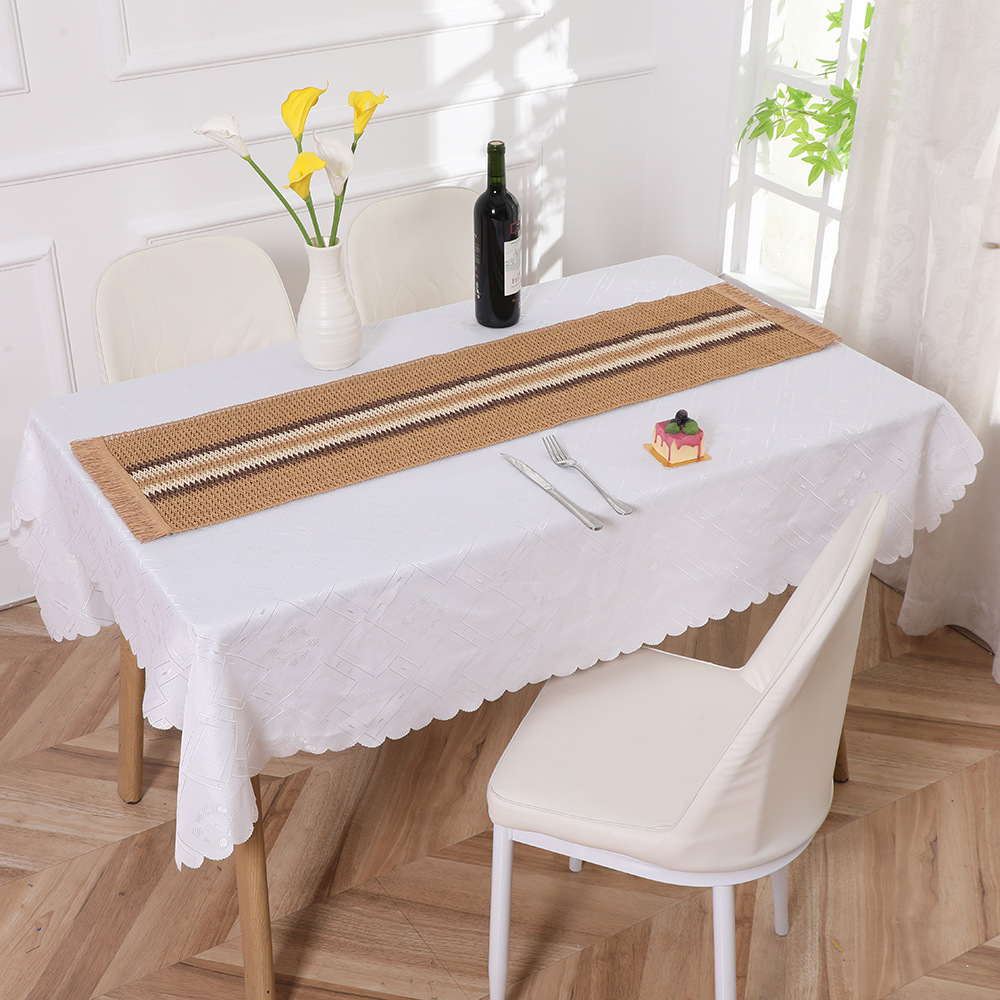 Wholesale of fashionable rectangular placemats, Nordic ins special paper woven tassel side table flags, table and chest of drawers decorative MATS pic 3