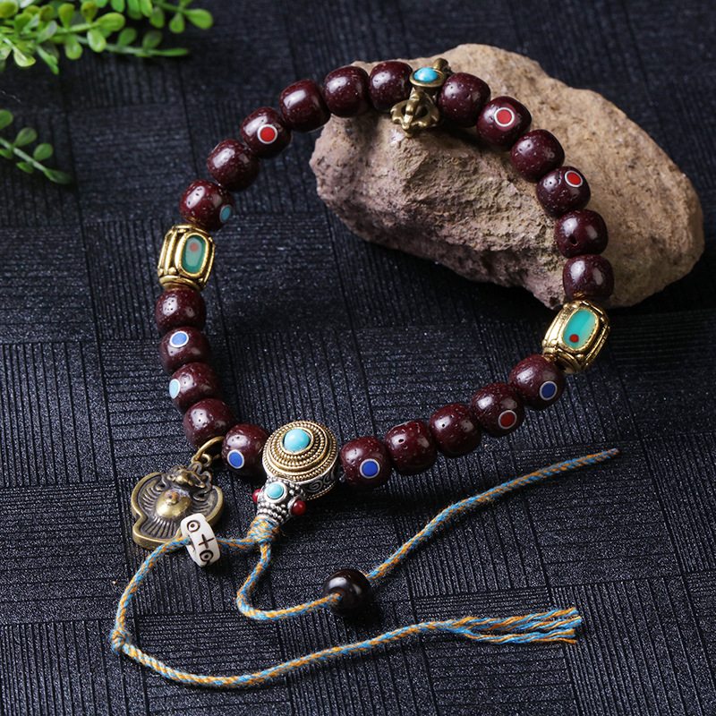 藏式莲花手串玛瑙多宝天珠单圈手链星月金刚大鹏鸟手工编织绳详情17