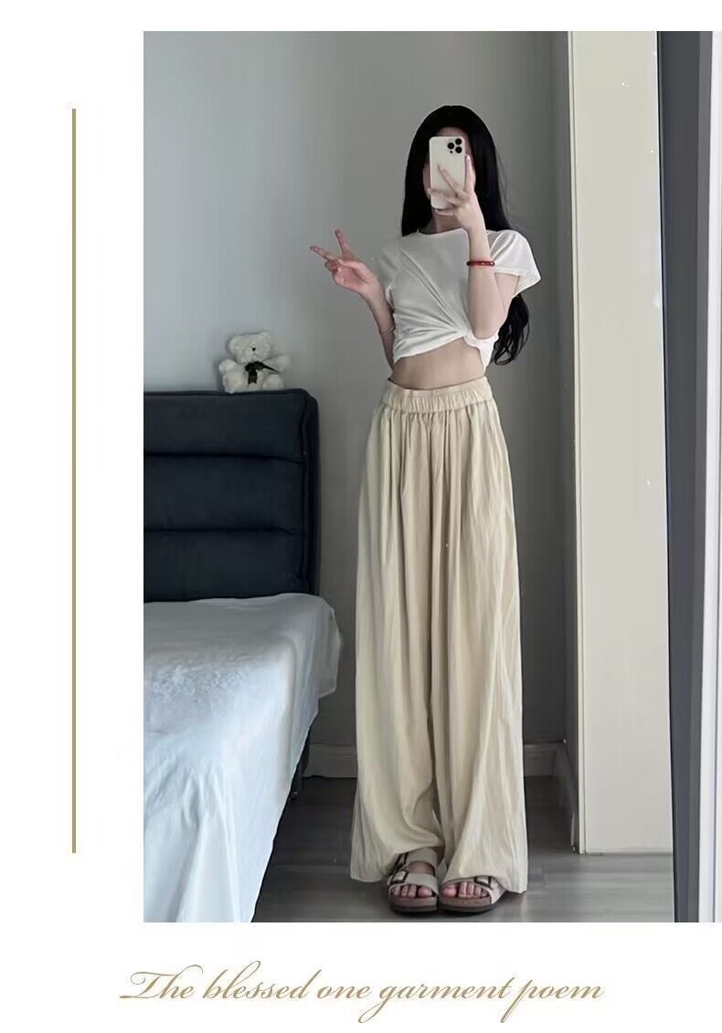 慵懒风褶皱禅意女裤冰丝阔腿裤女夏季高腰垂感薄款山本直筒裤详情14