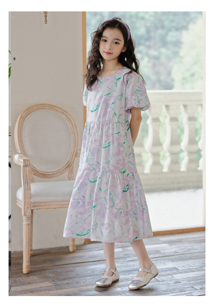 女童连衣裙夏季短袖碎花长裙子2024新款韩版中大童儿童洋气公主裙详情11