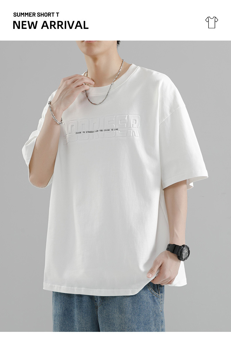【 Pure Cotton 】 Steel stamp letter short-sleeved T-shirt for men, round neck, loose, casual and versatile, trendy 2024 Summer new short T-shirt pic 2