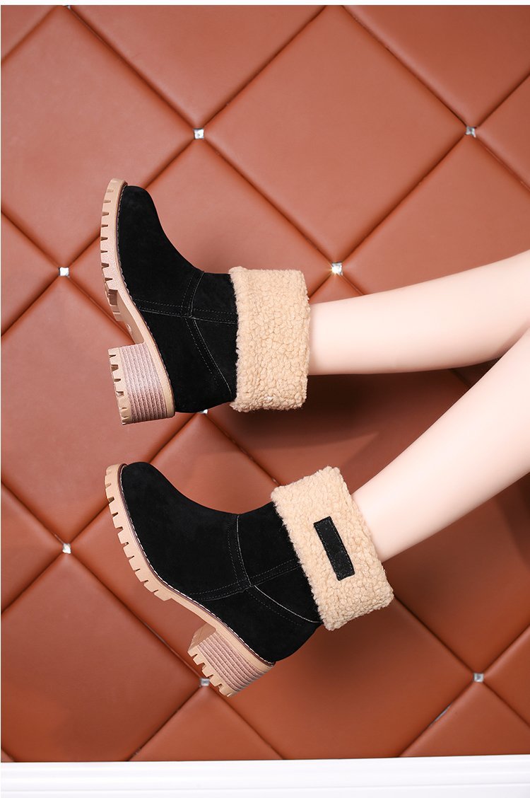 2024冬季新款绒面厚底粗跟中筒靴43码保暖棉鞋圆头大码外贸女靴子详情17