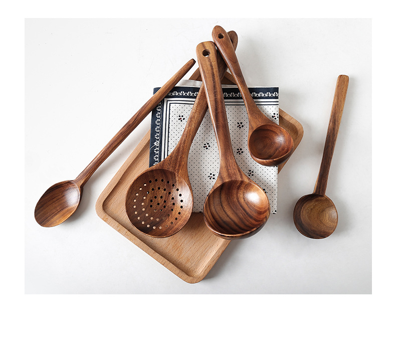 Tao Bao Wang Teak soup spoon, unpainted solid wood long-handled household extended clay pot spoon for soup, porridge and congee pic 10