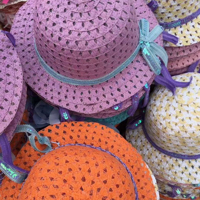 夏凉帽地摊景点热卖遮阳防晒大帽檐波浪草帽男女沙滩太阳帽10元详情33