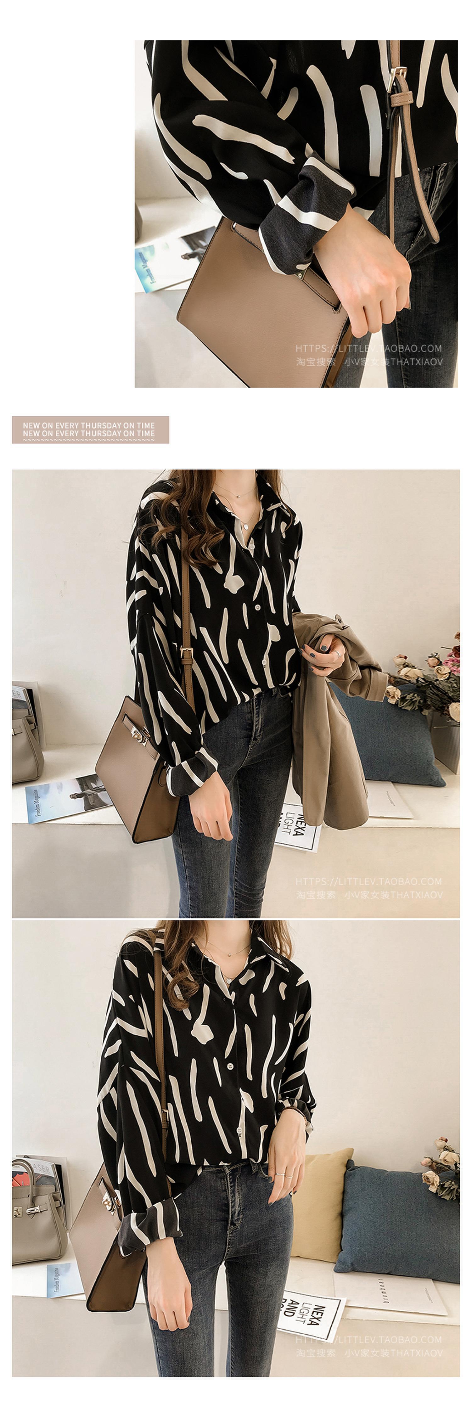 涂鸦印花衬衫女长袖上衣宽松大码韩范衬衣打底衫详情9