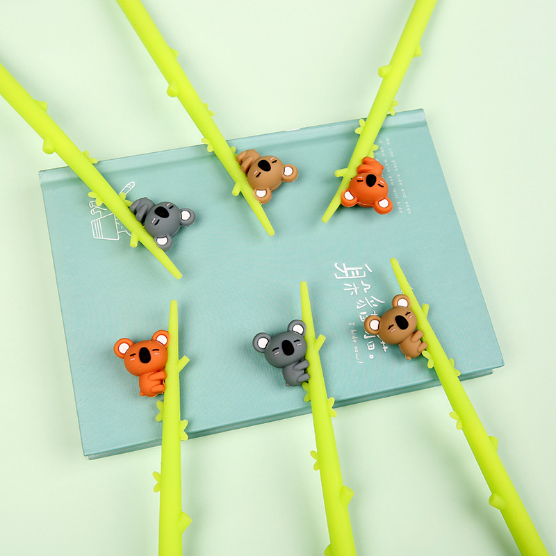 Nuevo creativo lindo papelería pluma koala holder rama estudiante pluma neutral silicona dibujos animados personalizado fabricante al por mayor pic 9