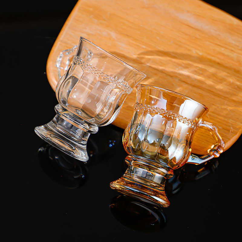 Simple and retro embossed European-style water cup, glass cup, coffee cup, souvenir, amber color, high appearance level water cup pic 2