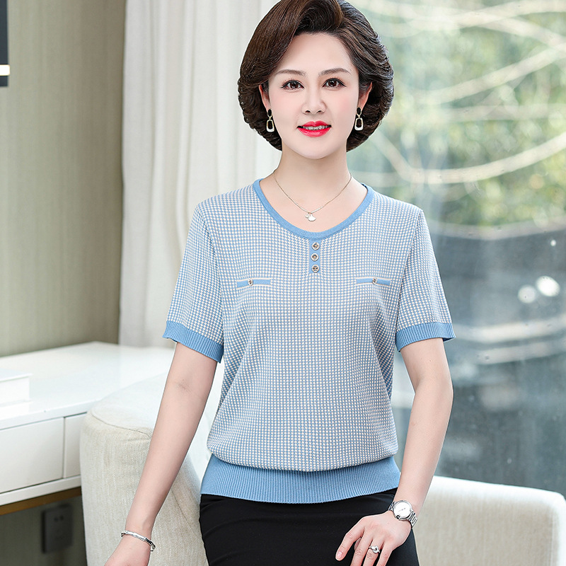 妈妈春装洋气小衫七分袖针织打底衫中年女士夏季冰丝T恤薄款上衣详情21
