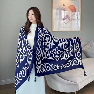 韩版秋冬季加厚女士格子围巾长款保暖仿羊绒流苏围巾披肩厂家批发详情13