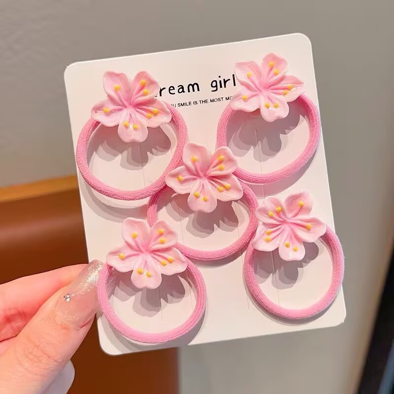 春日韩版樱花儿童不伤发发夹粉嫩可爱少女心发卡花朵头绳女孩皮套详情27