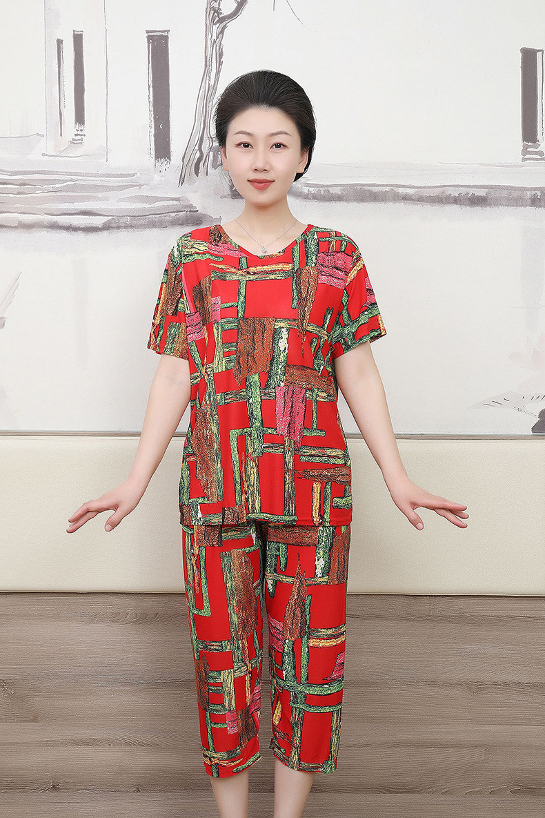 中老年女装夏季短袖套装薄款冰丝妈妈装大码休闲女士家居服睡衣女详情7