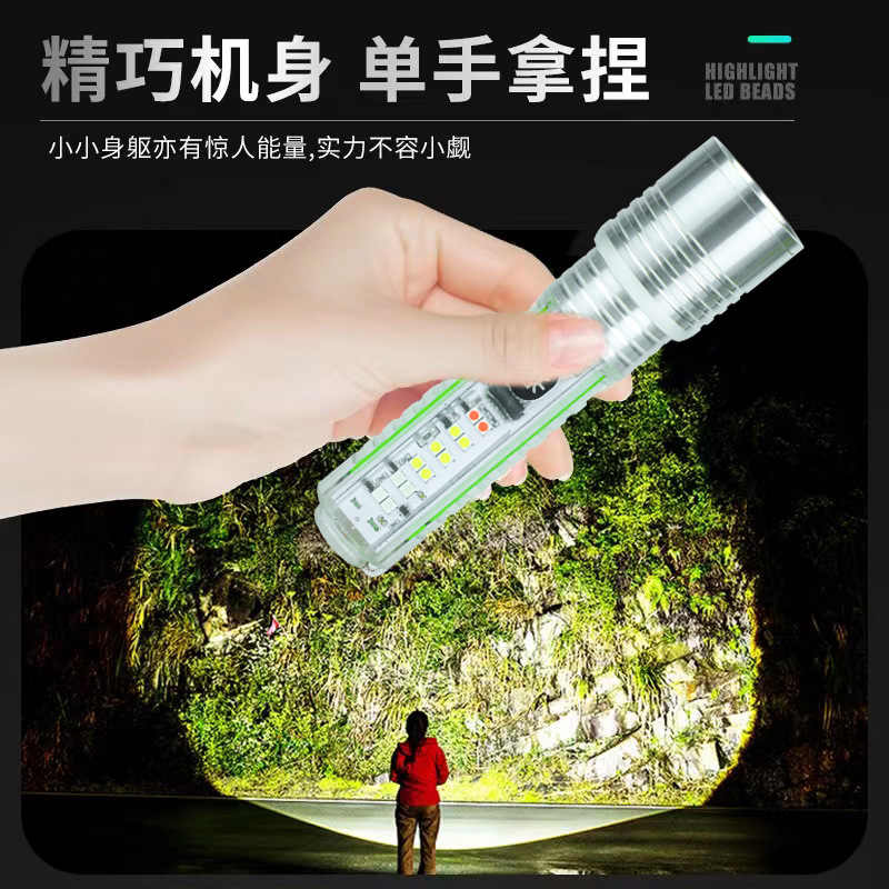 Strong magnetic repair lamp pen hanging zoom flashlight, red and blue warning white laser TyPE-C charging high-intensity flashlight pic 10