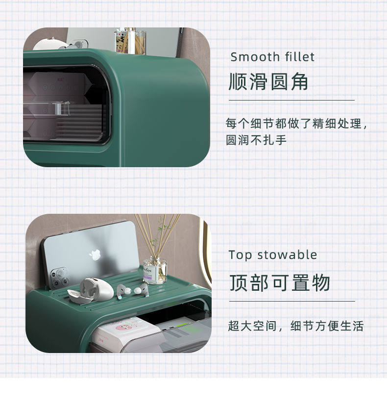 Bathroom tissue box without perforation, wall-mounted storage tissue box for bathroom toilet, multi-functional tissue box shelf pic 10